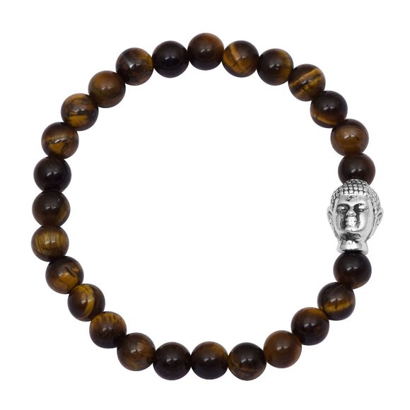 Natural Tigers eye  Buddha Bracelet in 925 Silver - Picture 1 of 1
